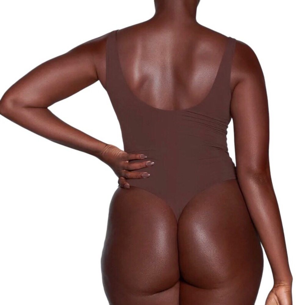 Skims Fits Everbody Square Neck Bodysuit Thong Size 2X Cocoa Brown Snap Gusset - Picture 2 of 6